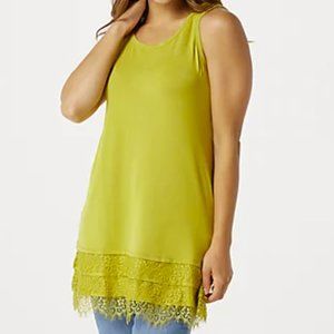 LOGO Layers by Lori Goldstein Knit Tank Top with Tiered Lace Hem